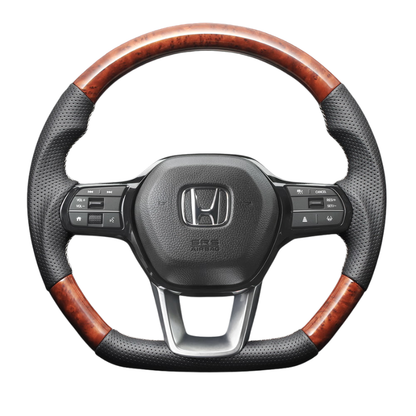 高品質の証ユーロステッチ採用 (茶木目 x シルバーステッチ) 純正交換ガングリップステアリング CR-V ZC8  R6/7- LS268