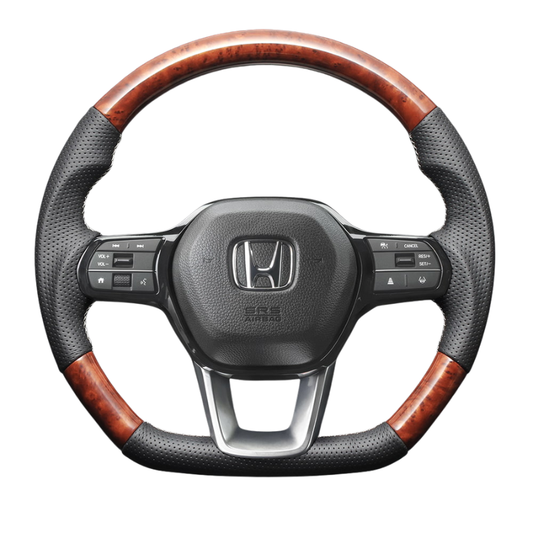 高品質の証ユーロステッチ採用 (茶木目 x シルバーステッチ) 純正交換ガングリップステアリング CR-V ZC8  R6/7- LS268