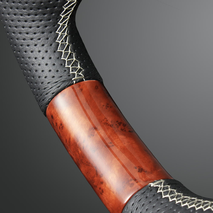 高品質の証ユーロステッチ採用 (茶木目 x シルバーステッチ) 純正交換ガングリップステアリング CR-V ZC8  R6/7- LS268