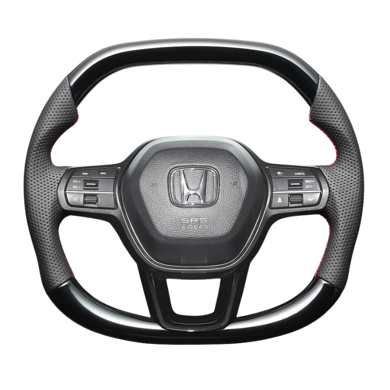高品質の証ユーロステッチ採用 (ピアノブラックxレッドステッチ) 純正交換ガングリップステアリング アコード CY2 R6/3- LS272
