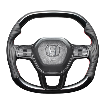 高品質の証ユーロステッチ採用 (ピアノブラックxレッドステッチ) 純正交換ガングリップステアリング アコード CY2 R6/3- LS272