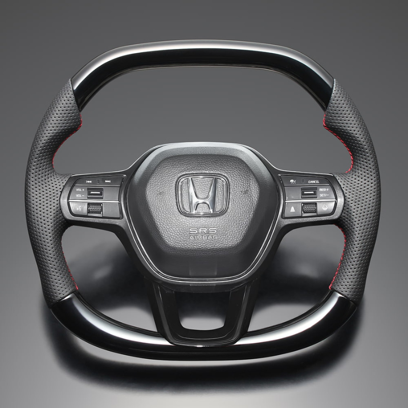 高品質の証ユーロステッチ採用 (ピアノブラックxレッドステッチ) 純正交換ガングリップステアリング アコード CY2 R6/3- LS272