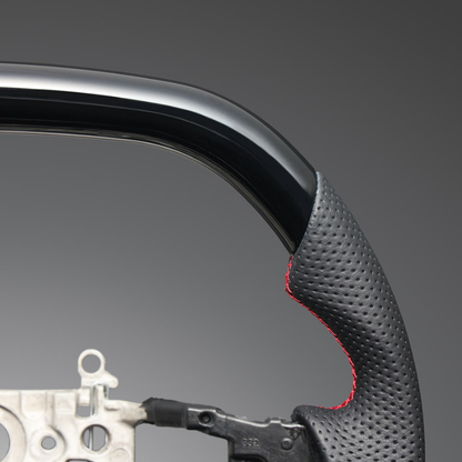 高品質の証ユーロステッチ採用 (ピアノブラックxレッドステッチ) 純正交換ガングリップステアリング アコード CY2 R6/3- LS272