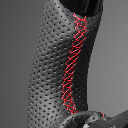 高品質の証ユーロステッチ採用 (ピアノブラックxレッドステッチ) 純正交換ガングリップステアリング シビック FL1/4/5  R3/9- LS272