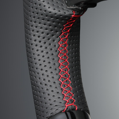 高品質の証ユーロステッチ採用 (ピアノブラックxレッドステッチ) 純正交換ガングリップステアリング シビック FL1/4/5  R3/9- LS272