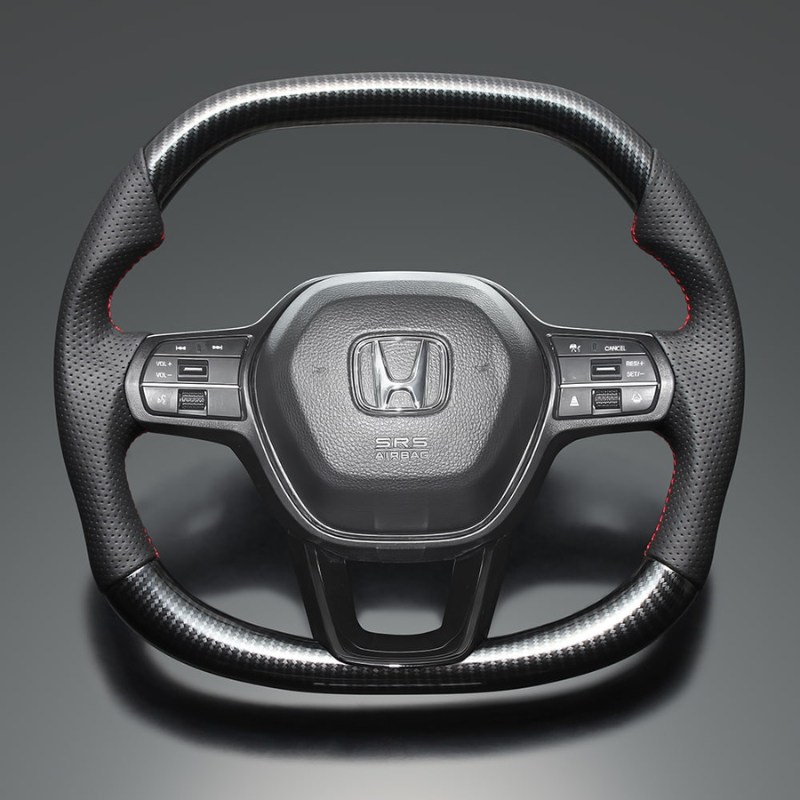 高品質の証ユーロステッチ採用 (カーボン調xレッドステッチ) 純正交換ガングリップステアリング アコード CY2 R6/3- LS273