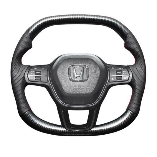 高品質の証ユーロステッチ採用 (カーボン調xレッドステッチ) 純正交換ガングリップステアリング シビック FL1/4/5  R3/9- LS273