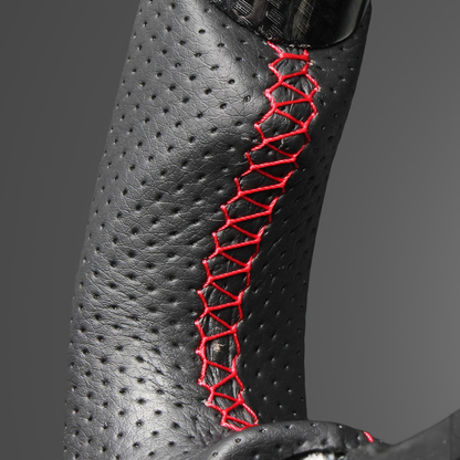 高品質の証ユーロステッチ採用 (カーボン調xレッドステッチ) 純正交換ガングリップステアリング シビック FL1/4/5  R3/9- LS273