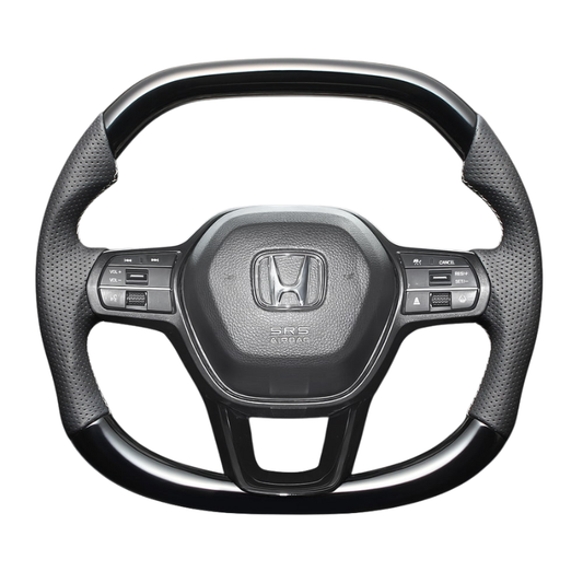 高品質の証ユーロステッチ採用 (ピアノブラックxシルバーステッチ) 純正交換ガングリップステアリング アコード CY2 R6/3- LS274