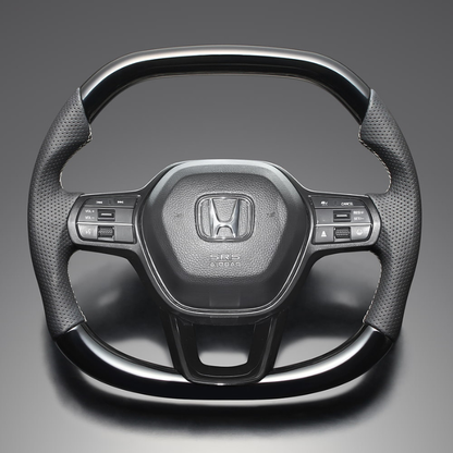 高品質の証ユーロステッチ採用 (ピアノブラックxシルバーステッチ) 純正交換ガングリップステアリング アコード CY2 R6/3- LS274