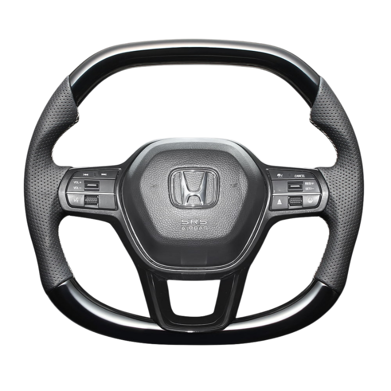 高品質の証ユーロステッチ採用 (ピアノブラックxシルバーステッチ) 純正交換ガングリップステアリング シビック FL1/4/5  R3/9- LS274