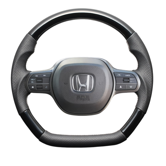 高品質の証ユーロステッチ採用 (ピアノブラックxシルバーステッチ) 純正交換ガングリップステアリング N-BOX/N-BOXカスタム JF5/6 R5/10- LS275