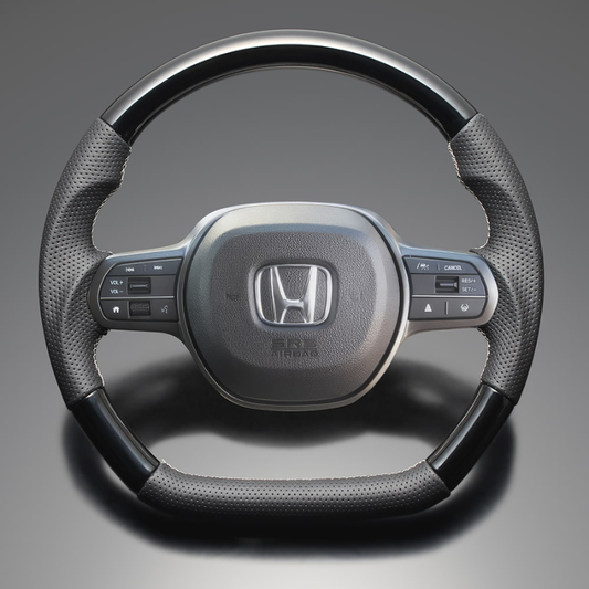 高品質の証ユーロステッチ採用 (ピアノブラックxシルバーステッチ) 純正交換ガングリップステアリング N-BOX/N-BOXカスタム JF5/6 R5/10- LS275