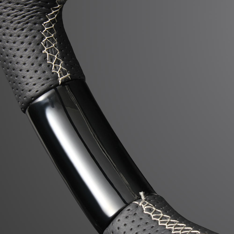 高品質の証ユーロステッチ採用 (ピアノブラックxシルバーステッチ) 純正交換ガングリップステアリング N-BOX/N-BOXカスタム JF5/6 R5/10- LS275