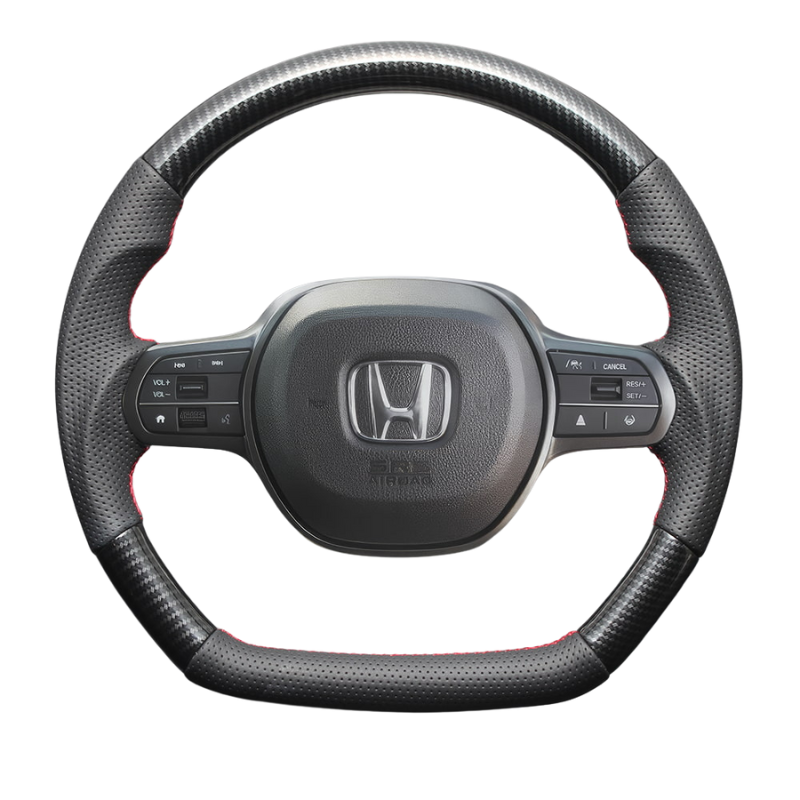 高品質の証ユーロステッチ採用 (カーボン調xレッドステッチ) 純正交換ガングリップステアリング N-BOX/N-BOXカスタム JF5/6 R5/10- LS276