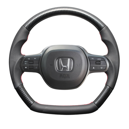 高品質の証ユーロステッチ採用 (カーボン調xレッドステッチ) 純正交換ガングリップステアリング N-BOX/N-BOXカスタム JF5/6 R5/10- LS276