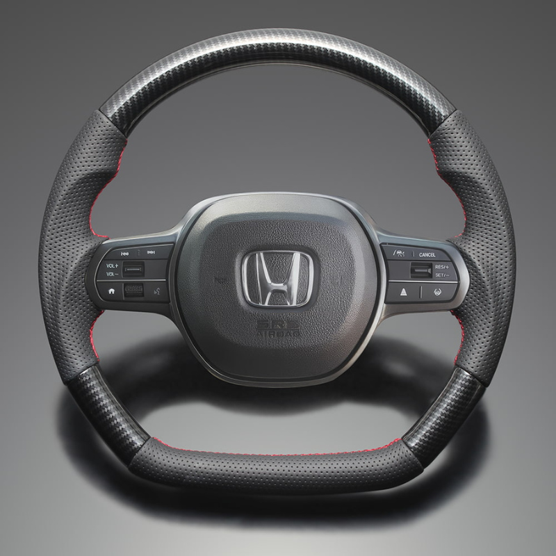 高品質の証ユーロステッチ採用 (カーボン調xレッドステッチ) 純正交換ガングリップステアリング N-BOX/N-BOXカスタム JF5/6 R5/10- LS276