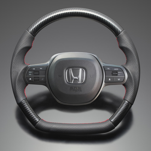 高品質の証ユーロステッチ採用 (カーボン調xレッドステッチ) 純正交換ガングリップステアリング N-BOX/N-BOXカスタム JF5/6 R5/10- LS276