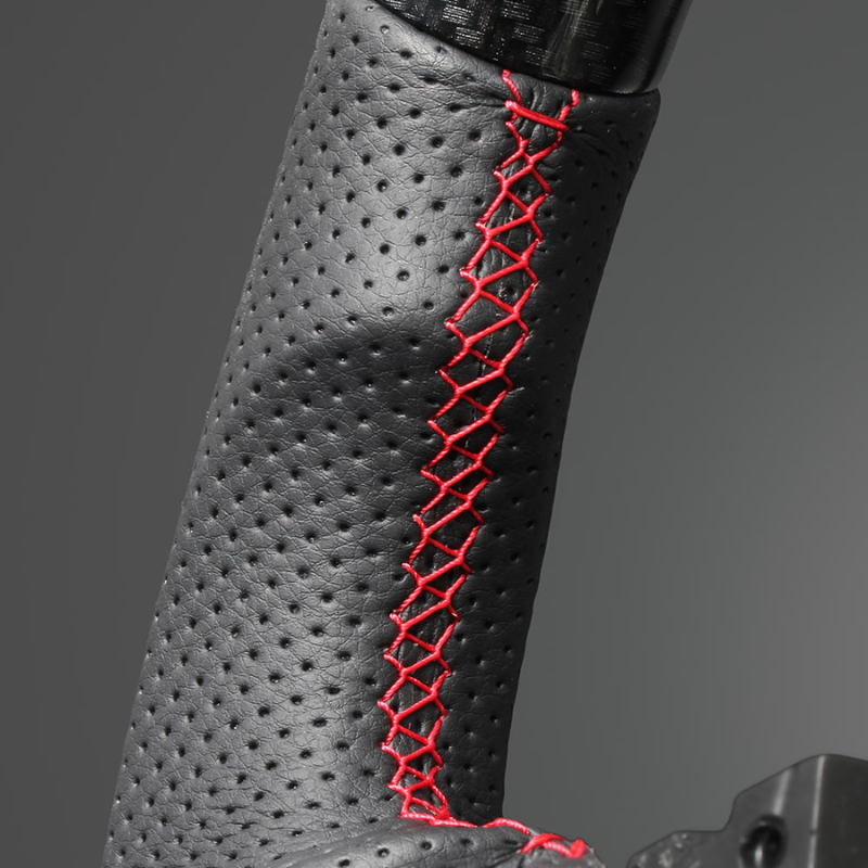 高品質の証ユーロステッチ採用 (カーボン調xレッドステッチ) 純正交換ガングリップステアリング N-BOX/N-BOXカスタム JF5/6 R5/10- LS276