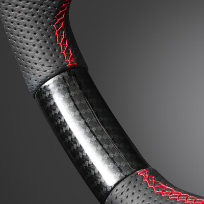 高品質の証ユーロステッチ採用 (カーボン調xレッドステッチ) 純正交換ガングリップステアリング N-BOX/N-BOXカスタム JF5/6 R5/10- LS276