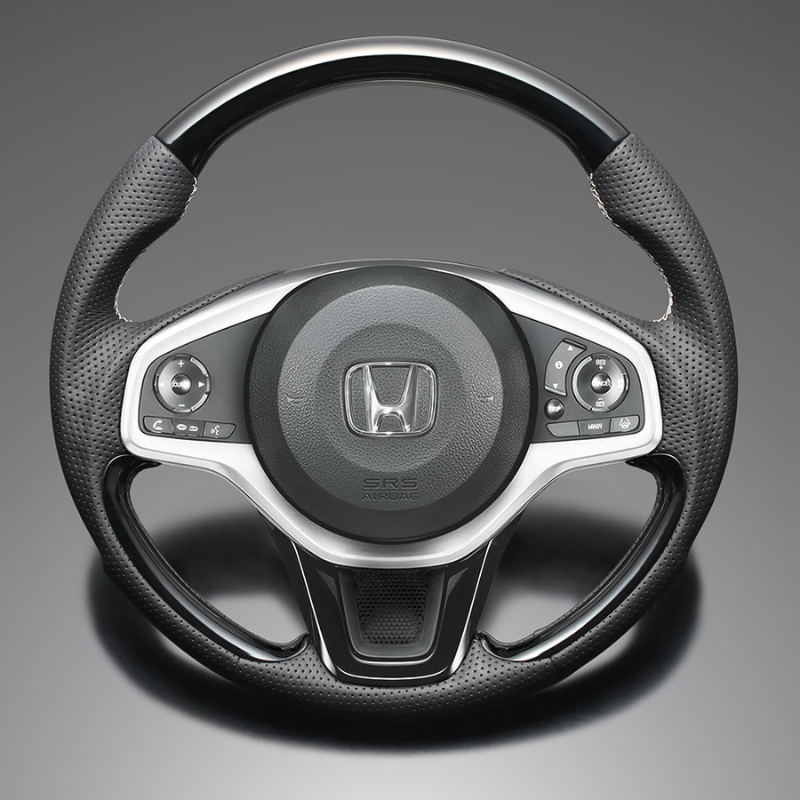 高品質の証ユーロステッチ採用 (ピアノブラックxシルバーステッチ) 純正交換ガングリップステアリング N-ONE JG3/4 R2/11- LS277