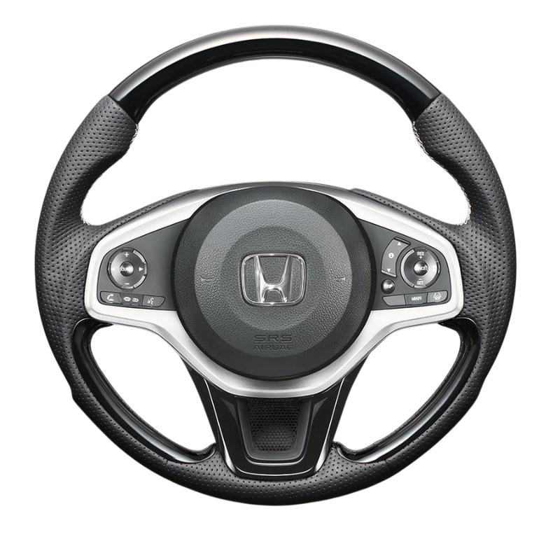 高品質の証ユーロステッチ採用 (ピアノブラックxシルバーステッチ) 純正交換ガングリップステアリング N-VAN  JJ1/2 H30/7- LS277