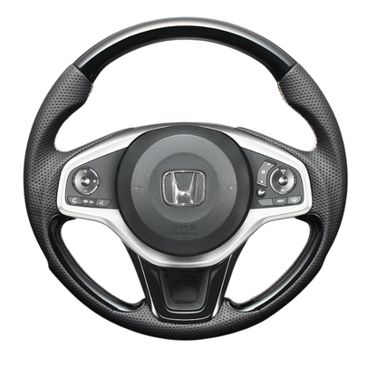 高品質の証ユーロステッチ採用 (ピアノブラックxシルバーステッチ) 純正交換ガングリップステアリング N-VAN  JJ1/2 H30/7- LS277