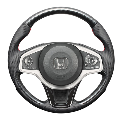 高品質の証ユーロステッチ採用 (カーボン調xレッドステッチ) 純正交換ガングリップステアリング N-ONE JG3/4 R2/11- LS278