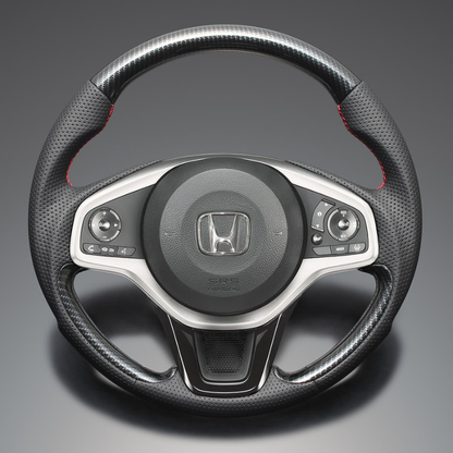 高品質の証ユーロステッチ採用 (カーボン調xレッドステッチ) 純正交換ガングリップステアリング N-ONE JG3/4 R2/11- LS278