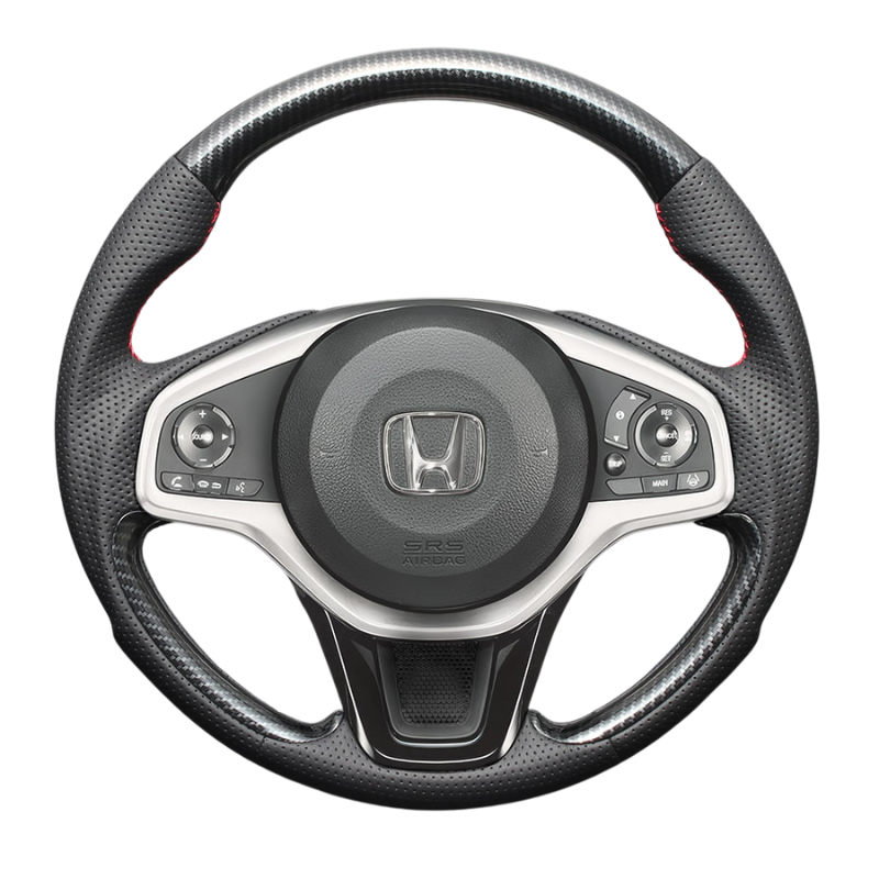 高品質の証ユーロステッチ採用 (カーボン調xレッドステッチ) 純正交換ガングリップステアリング N-VAN  JJ1/2 H30/7- LS278