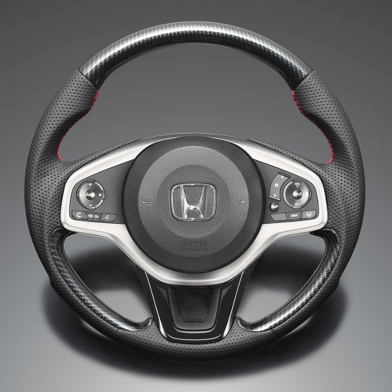 高品質の証ユーロステッチ採用 (カーボン調xレッドステッチ) 純正交換ガングリップステアリング N-VAN  JJ1/2 H30/7- LS278