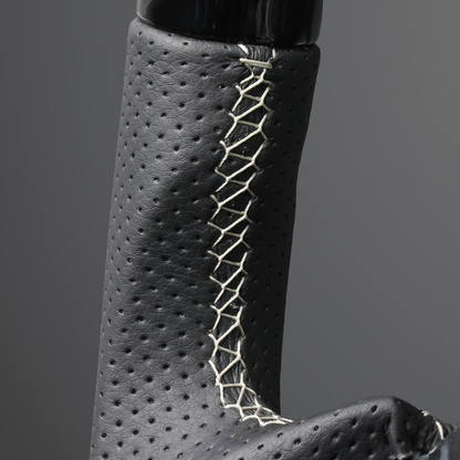 高品質の証ユーロステッチ採用 (ピアノブラックxシルバーステッチ) 純正交換ガングリップステアリング スペーシア MK53 H29/12-R5/11 LS281