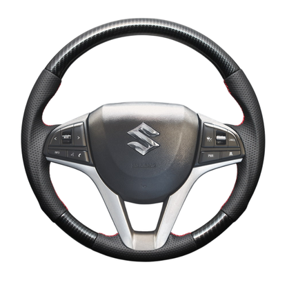 高品質の証ユーロステッチ採用 (カーボン調xレッドステッチ) 純正交換ガングリップステアリング ワゴンR/ワゴンRスマイル MH55/MX系 H29/2- LS282