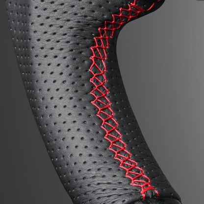 高品質の証ユーロステッチ採用 (カーボン調xレッドステッチ) 純正交換ガングリップステアリング ワゴンR/ワゴンRスマイル MH55/MX系 H29/2- LS282