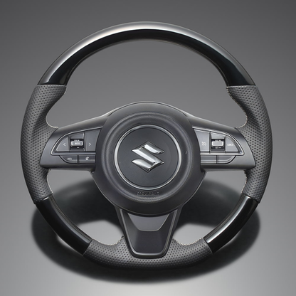 高品質の証ユーロステッチ採用 (ピアノブラックxシルバーステッチ) 純正交換ガングリップステアリング ジムニー/シエラ/ノマド JB64 H30/7- LS287