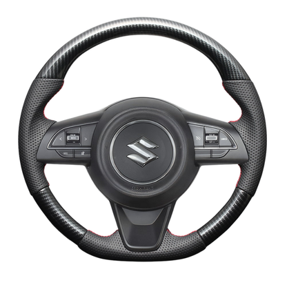 高品質の証ユーロステッチ採用 (カーボン調xレッドステッチ) 純正交換ガングリップステアリング ジムニー/シエラ/ノマド JB64 H30/7- LS288