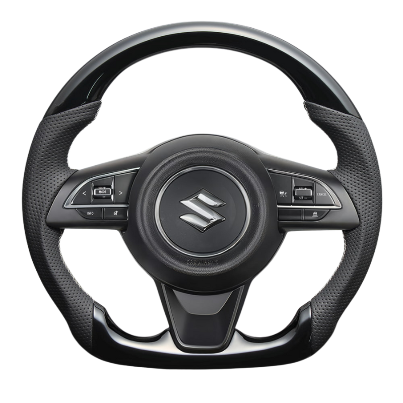高品質の証ユーロステッチ採用 (ピアノブラックxシルバーステッチ) 純正交換ガングリップステアリング スイフト/スポーツ ZC/ZD系 H29/9- LS289