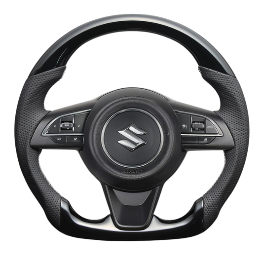 高品質の証ユーロステッチ採用 (ピアノブラックxシルバーステッチ) 純正交換ガングリップステアリング スイフト/スポーツ ZC/ZD系 H29/9- LS289