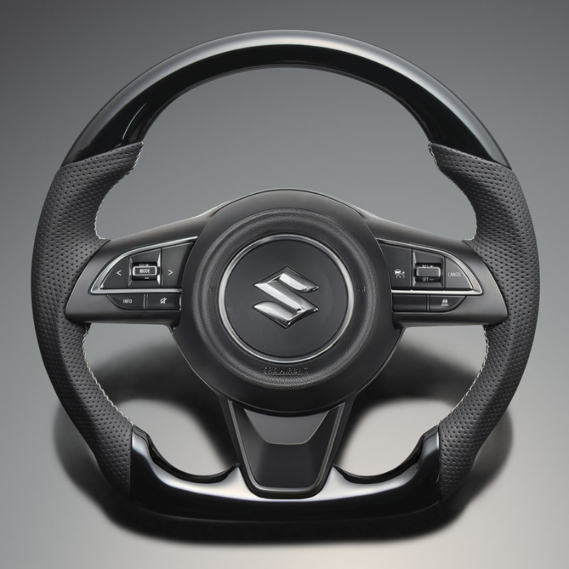 高品質の証ユーロステッチ採用 (ピアノブラックxシルバーステッチ) 純正交換ガングリップステアリング スイフト/スポーツ ZC/ZD系 H29/9- LS289