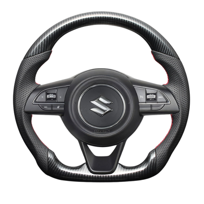 高品質の証ユーロステッチ採用 (カーボン調xレッドステッチ) 純正交換ガングリップステアリング スイフト/スポーツ ZC/ZD系 H29/9- LS290