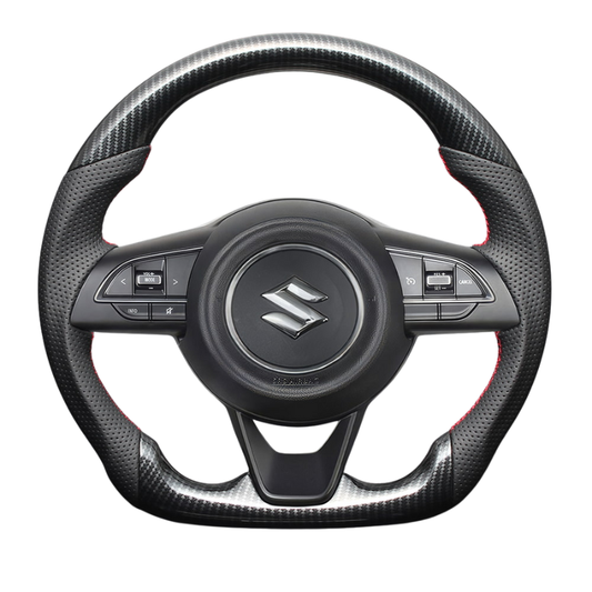 高品質の証ユーロステッチ採用 (カーボン調xレッドステッチ) 純正交換ガングリップステアリング スイフト/スポーツ ZC/ZD系 H29/9- LS290