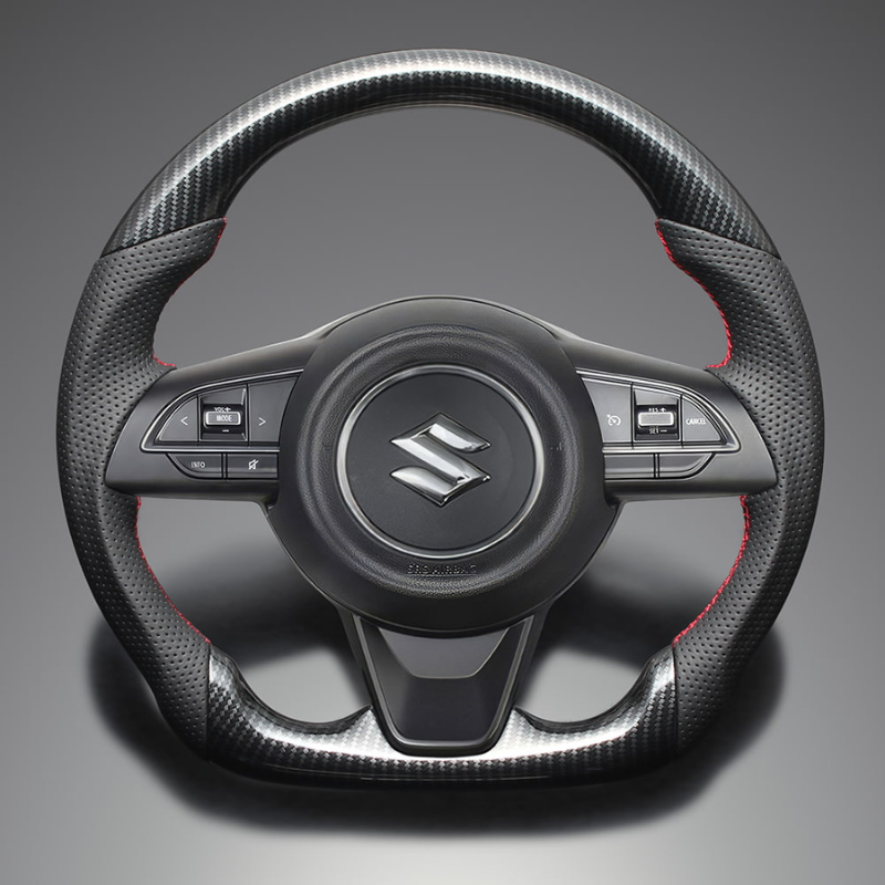 高品質の証ユーロステッチ採用 (カーボン調xレッドステッチ) 純正交換ガングリップステアリング スイフト/スポーツ ZC/ZD系 H29/9- LS290