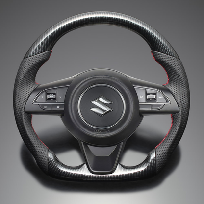 高品質の証ユーロステッチ採用 (カーボン調xレッドステッチ) 純正交換ガングリップステアリング スイフト/スポーツ ZC/ZD系 H29/9- LS290