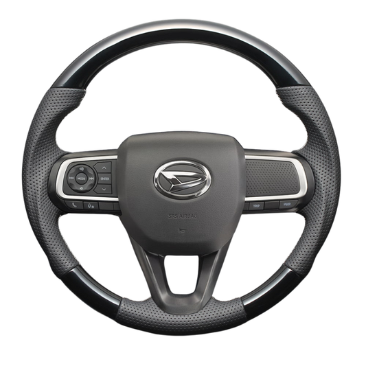 高品質の証ユーロステッチ採用 (ピアノブラックxシルバーステッチ) 純正交換ガングリップステアリング タフト 900系 R2/6- LS291