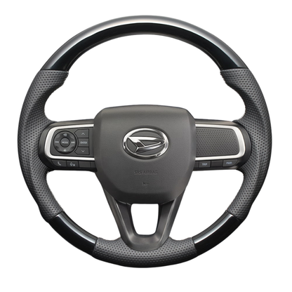 ユーロステッチ採用 (ピアノブラックxシルバーステッチ) 純正交換ガングリップステアリング ハイゼットトラック/ジャンボ S500系後期 R3/12- LS291