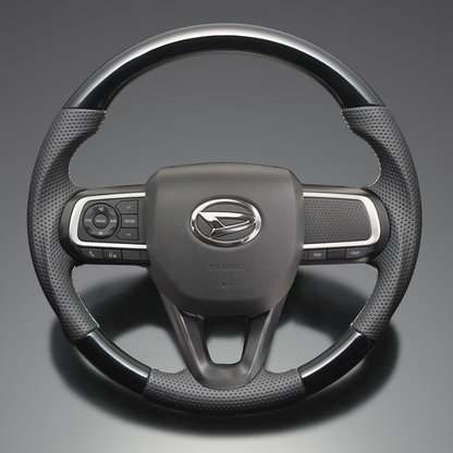 ユーロステッチ採用 (ピアノブラックxシルバーステッチ) 純正交換ガングリップステアリング ハイゼットトラック/ジャンボ S500系後期 R3/12- LS291