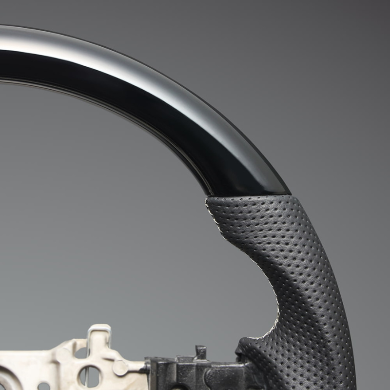 ユーロステッチ採用 (ピアノブラックxシルバーステッチ) 純正交換ガングリップステアリング ハイゼットトラック/ジャンボ S500系後期 R3/12- LS291