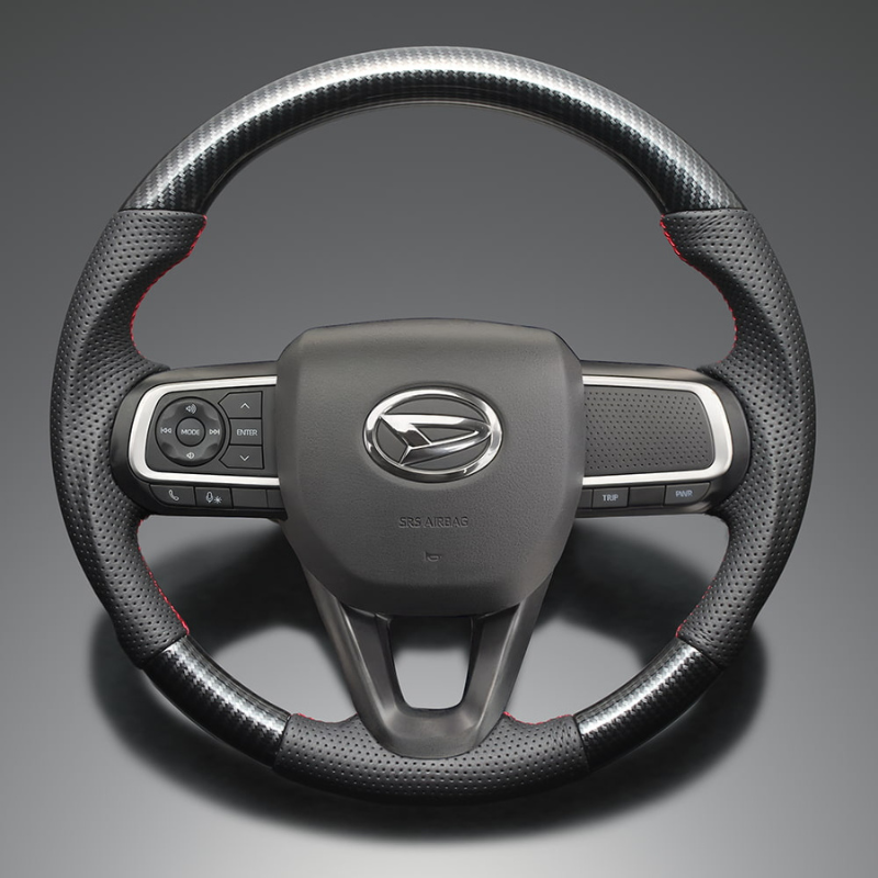 高品質の証ユーロステッチ採用 (カーボン調xレッドステッチ) 純正交換ガングリップステアリング アトレー  S700系  R4/1- LS292