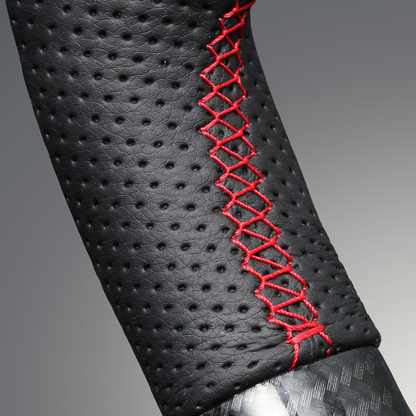 高品質の証ユーロステッチ採用 (カーボン調xレッドステッチ) 純正交換ガングリップステアリング ハイゼットカーゴ S700系  R3/12- LS292