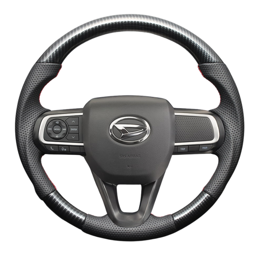 高品質の証ユーロステッチ採用 (カーボン調xレッドステッチ) 純正交換ガングリップステアリング ハイゼットトラック/ジャンボ S500系後期 R3/12- LS292